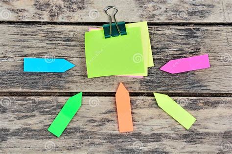 colorful notes paper   wooden desk stock photo image  business