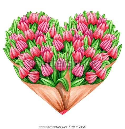 Watercolor Flower Heart Hand Drawing Pink Stock Illustration 1891612156