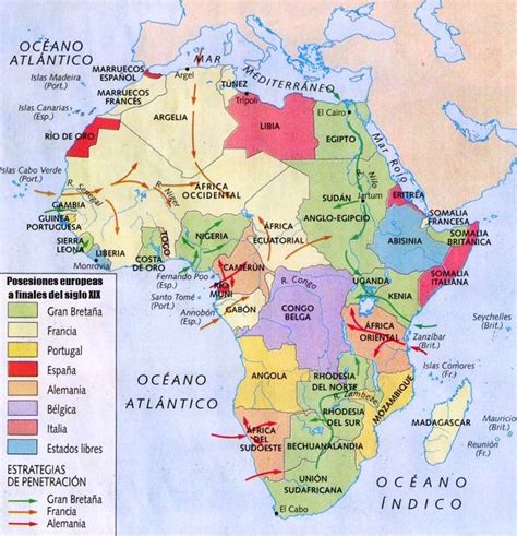 Mapa De Frica Posesiones Europeas A Finales Del Siglo Xix En