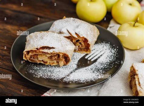 Apple Strudel Icing Sugar On Hi Res Stock Photography And Images Alamy