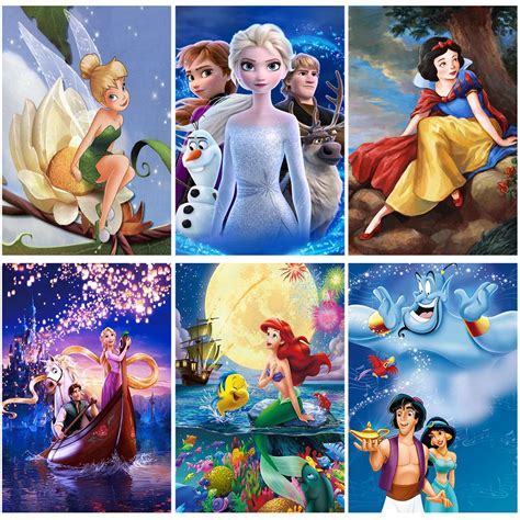 D Diy Diamond Painting Disney Cartoon Princess Full Round Embroidery