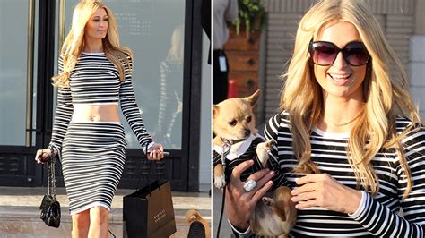 Paris Hilton Flaunts Toned Tummy On Sexy Striped Crop Top