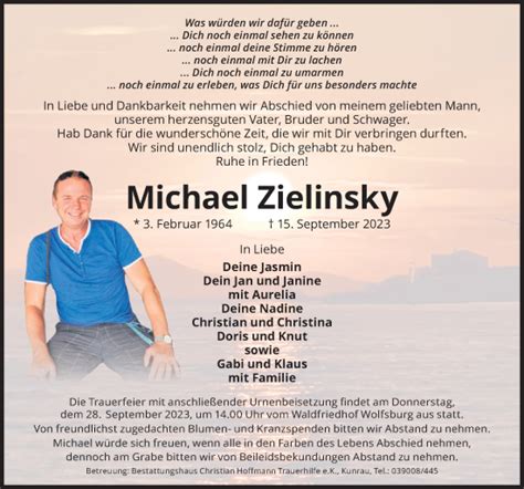 Traueranzeigen Von Michael Zielinsky Trauer Anzeigen De