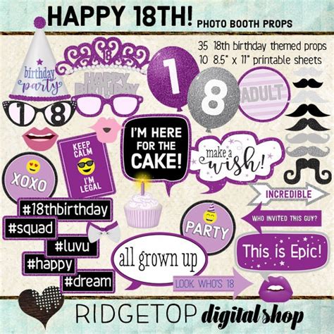 Photo Booth Props Happy 18th Birthday Party Selfie Station Etsy