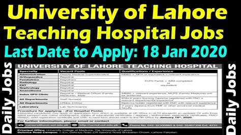 University Of Lahore Teaching Hospital Jobs 2020 Youtube