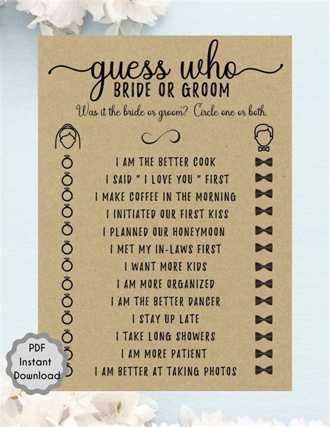 Guess Who Bride Or Groom Bridal Shower Game Printable Bride Groom