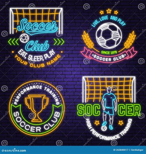 Set of Soccer, Football Club Bright Neon Sign. Vector Illustration. for ...