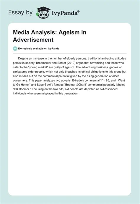 Media Analysis: Ageism in Advertisement - 961 Words | Essay Example