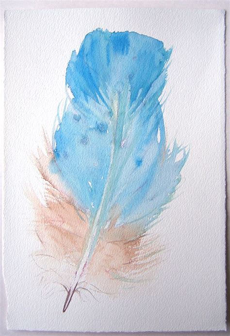 Watercolor Feather Blue Feather Illustration Watercolor Original 75