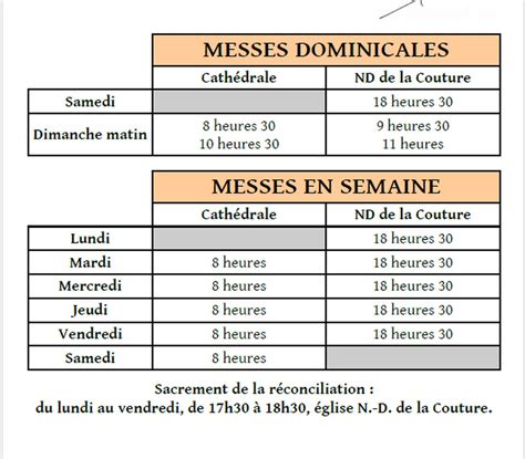 Horaires des messes à partir du 19 mai 2021 Paroisse Notre Dame de la