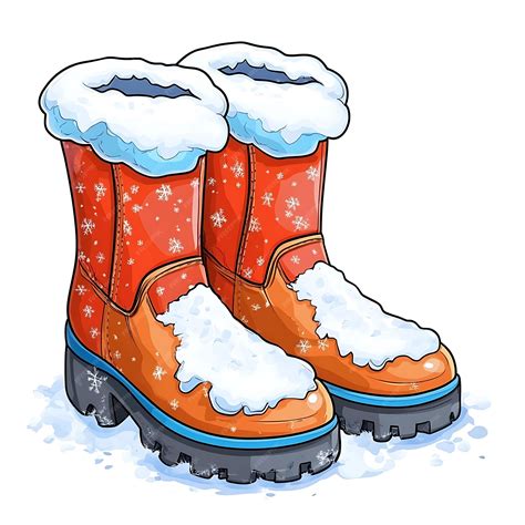 Cartoon winter boots with snow on a white background | Premium AI