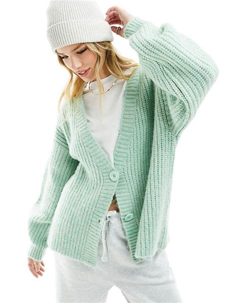 Asos Design Chunky Stitch Cardigan In Green Asos