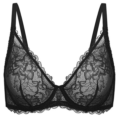 Deyllo Womens Push Up Lace Bras Full Figue Non Padded Underwired Support Plunge Bra， Black 34c