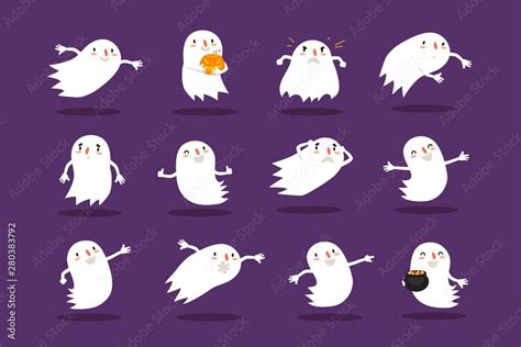 Halloween Ghost Set Of Cute Hand Drawn Spooks Vector Collection Characters Stock Vector