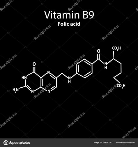 Vitamin B9 Folic Acid Molecular Chemical Formula Infographics Vector Illustration On Black