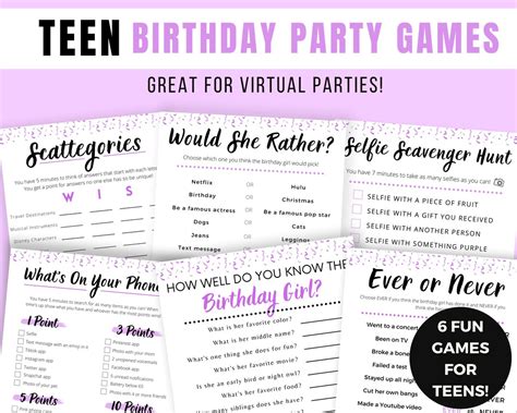 Teen Birthday Games, Teen Birthday Party Games Bundle, Girl's Birthday ...