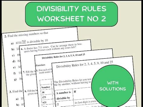 Divisibility Rules Worksheet No 2 With Solutions Teaching Resources