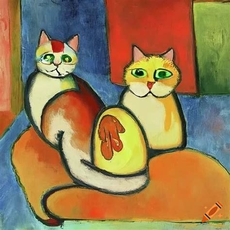 Two Lazy Cartoon Cats Abstract Painting By August Macke On Craiyon