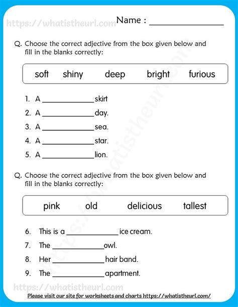 Nouns And Adjectives Worksheets