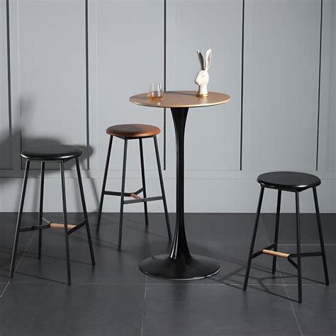 Modern Round Pub Table Fixed Pedestal Bar Height Cocktail Table - Matte ...