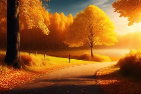 Premium Ai Image Golden Autumn Natural Forest