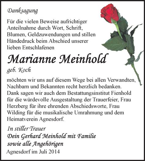 Traueranzeigen Von Marianne Meinhold Abschied Nehmen De