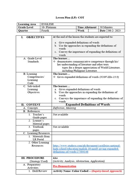 lesson plan   learning definition