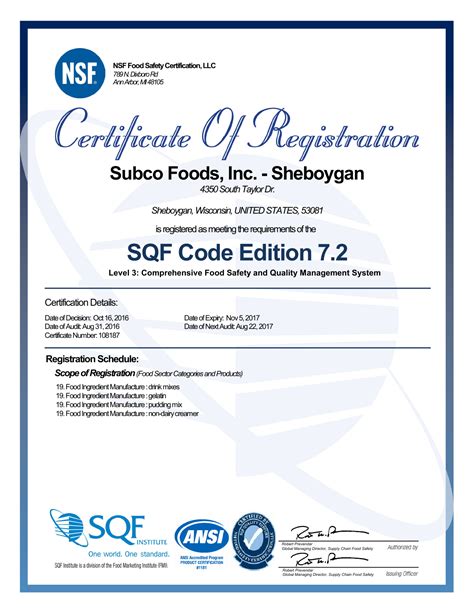 Subco Foods Inc Certifications