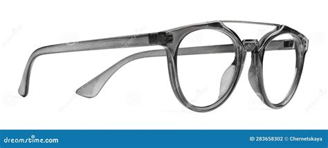 Stylish Glasses with Grey Frame Isolated on White Stock Photo - Image ...