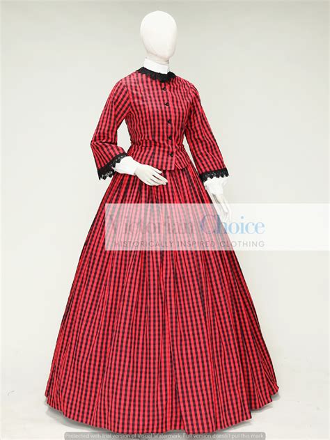 Victorian Civil War Day Dress Dickens Plaid Prairie Dress Reenactment