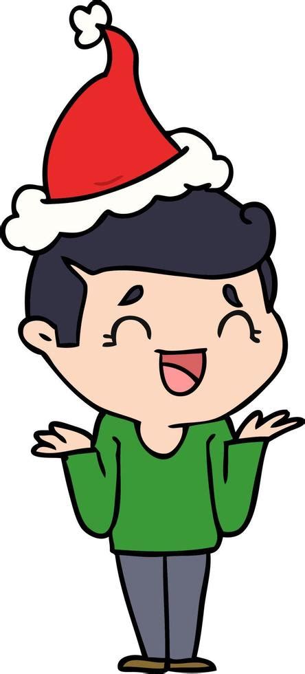 line drawing of a laughing confused man wearing santa hat 11118817 ...