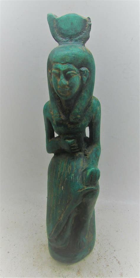 Beautiful Ancient Egyptian Glazed Faience Statuette Kneeling Pharaoh