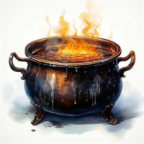 Premium AI Image | HAlloween Witch Cauldron Fiery Pot in white BAckground Gothic