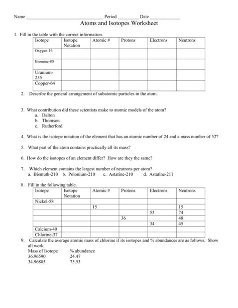 Chemistry Worksheets Isotope Notation