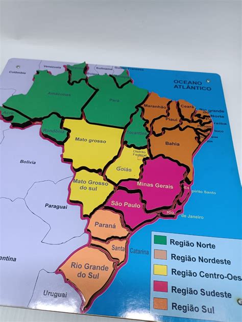 Quebra Cabeça de mdf Mapa do Brasil Estados e Capitais Elo7