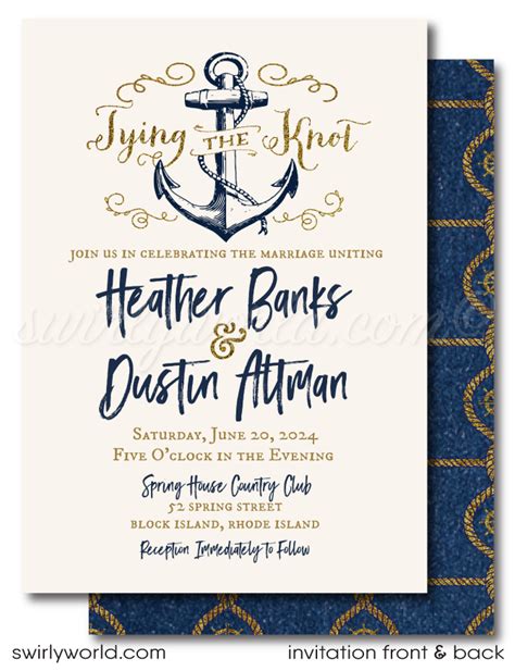 Nautical Wedding Rustic Tie The Knot Anchor Wedding Invitations Swirly World Design