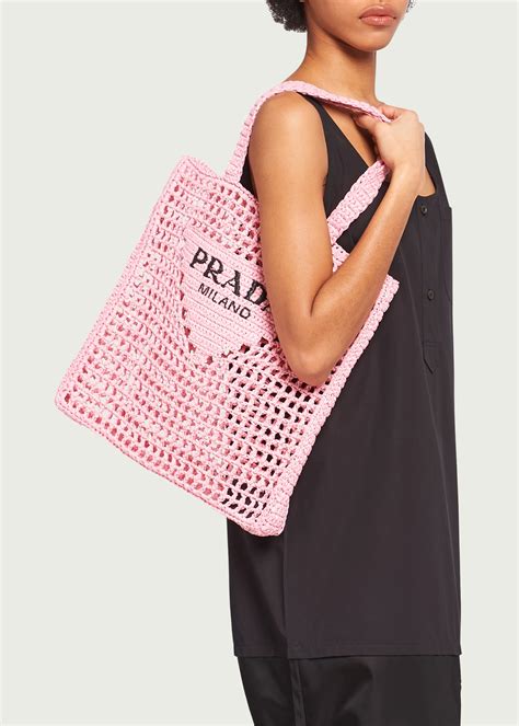 Prada Bicolor Woven Logo Shopper Tote Bag