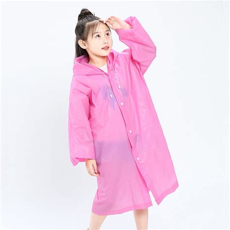 Children's Raincoat Thickened Waterproof Girls Boy Rain Coat Kids Clear Transparent Hooded Rain ...