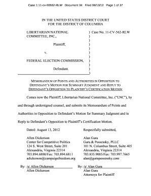 Fillable Online Fec Plaintiff S Memorandum Of Points And Authorities In