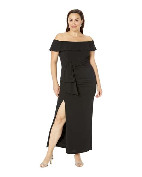 Xscape Synthetic Plus Size Long Off The Shoulder Scuba Crepe In Black