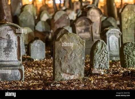 Tombstones In An Old Cemetery At Night Stock Photo Alamy