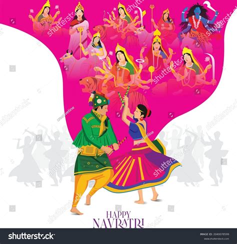 Ma Ambe Navratri Couple Playing Garba Stock Vector (Royalty Free ...