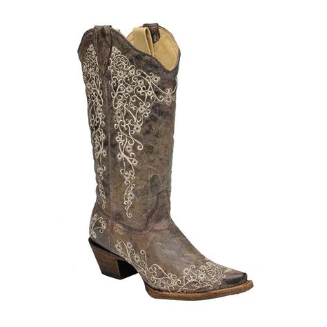 Corral Womens Snip Toe Bone Embroidery Cowgirl Boots Brown Crater