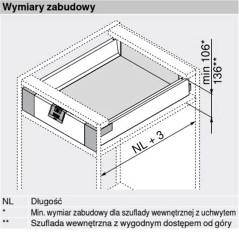 Szuflada wewnętrzna TANDEMBOX ANTARO z hamulcem wys M 83 mm dł 50