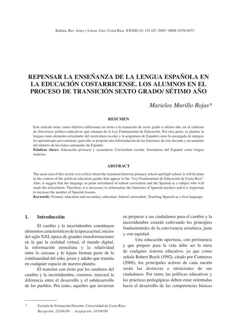 Pdf Repensar La Enseñanza De La Lengua Española En La Educación Costarricense Los Alumnos En