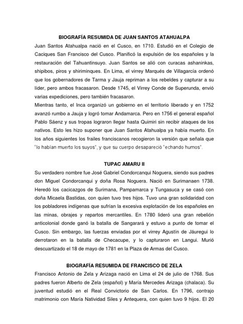 Biografía Resumida De Juan Santos Atahualpa Pdf Virreinatos Del