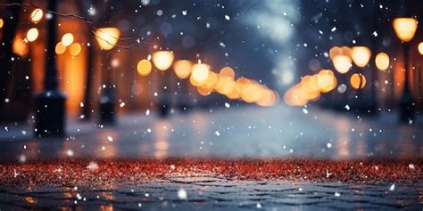 Premium AI Image Festive Night Snowfall In Blurred City Abstract