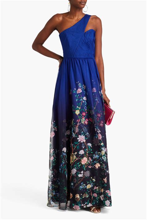 Marchesa Notte One Shoulder Floral Print Chiffon Gown The Outnet