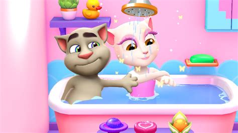 Tom And Angela Bathing Together Fun My Talking Tom 2 Vs My Talking Angela 2 Game Play 2 Youtube