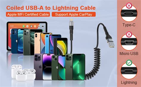 Cable Lightning En Espiral Compatible Con Apple Carplay Certificado